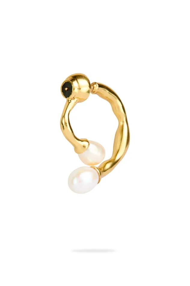 Ramona Pearl Bar Hoop Gold Women Aje Jewelry
