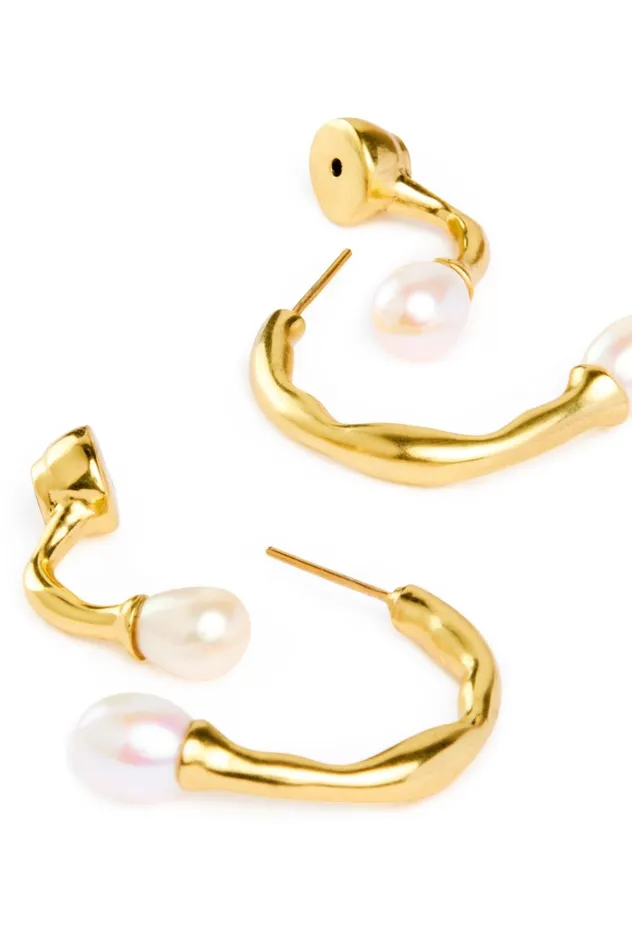 Ramona Pearl Bar Hoop Gold Women Aje Jewelry