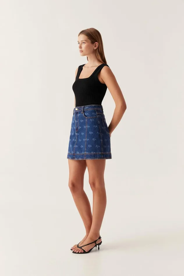 Ratio Logo Denim Mini Skirt Logo Wash Women Aje Denim