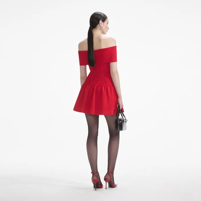 Red Knit Bow Mini Dress Women Self Portrait Dresses Red Knit Bow Mini Dress Women Self Portrait Dresses
