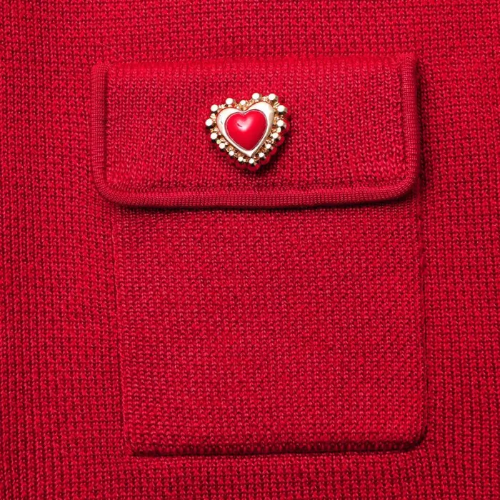 Red Knit Heart Buttoned Midi Skirt Women Self Portrait Knitwear Red Knit Heart Buttoned Midi Skirt Women Self Portrait Knitwear