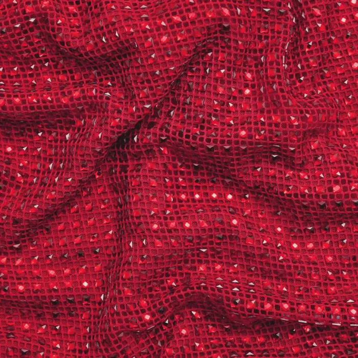 Red Rhinestone Fishnet Midi Dress Women Self Portrait Dresses