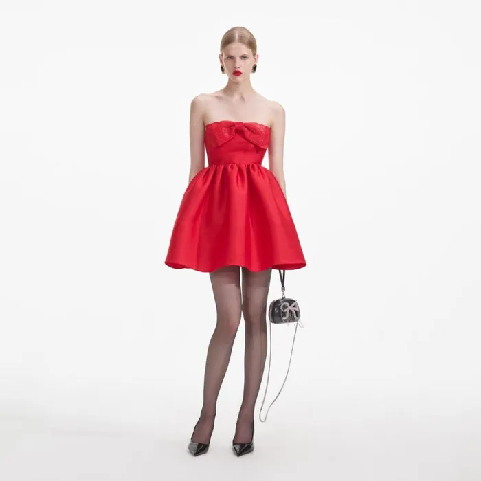 Red Taffeta Bandeau Mini Dress Women Self Portrait Dresses
