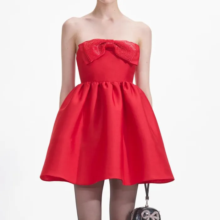 Red Taffeta Bandeau Mini Dress Women Self Portrait Dresses
