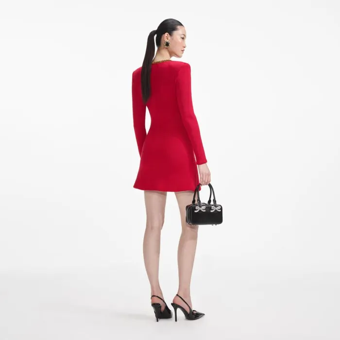 Red Textured Knit Corsage Mini Dress Women Self Portrait Dresses