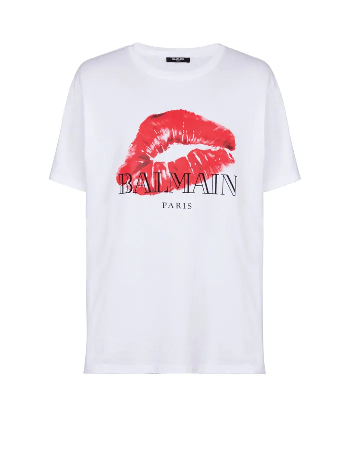 Relaxed Tshirt With Kiss Print White Men Balmain TShirts