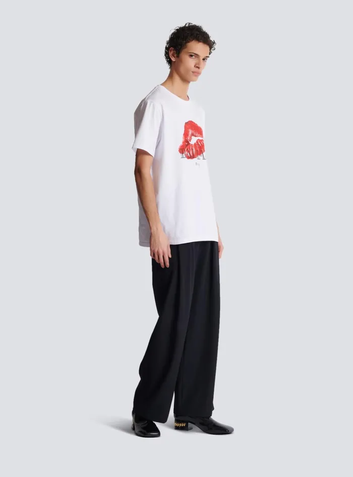 Relaxed Tshirt With Kiss Print White Men Balmain TShirts
