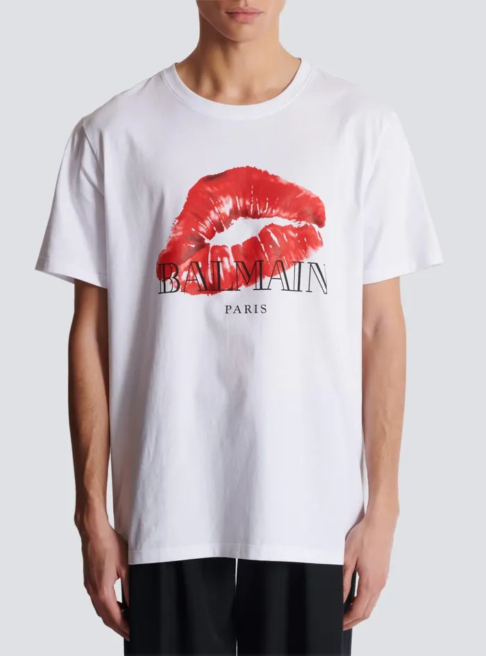 Relaxed Tshirt With Kiss Print White Men Balmain TShirts