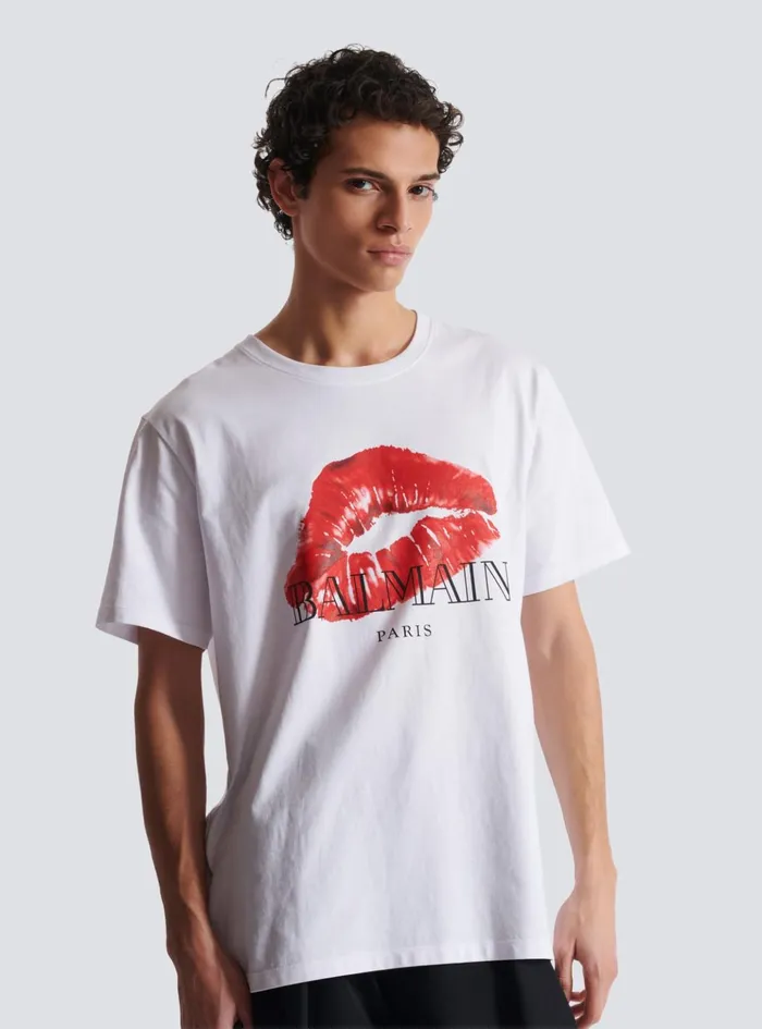 Relaxed Tshirt With Kiss Print White Men Balmain TShirts