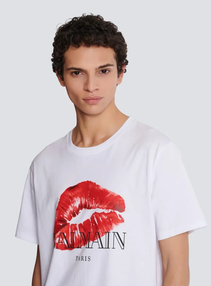 Relaxed Tshirt With Kiss Print White Men Balmain TShirts