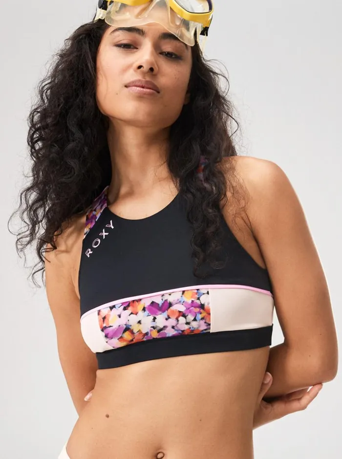 Roxy Bikinis Roxy Active Crop Bikini Top Anthracite Swim Blooms 8211 Women