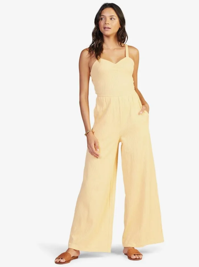 Roxy Jumpsuits and Rompers Skyline Views WideLeg Ribbed Jumpsuit Sunburst 8211 Women