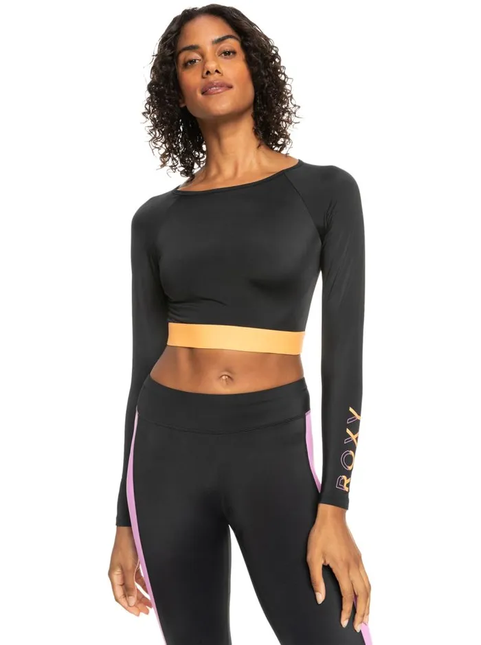 Roxy Rashguards Roxy Fitness Long Sleeve Cropped Rashguard Anthracite 8211 Women