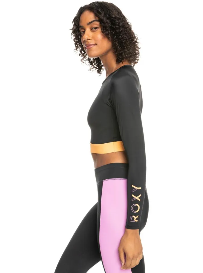 Roxy Rashguards Roxy Fitness Long Sleeve Cropped Rashguard Anthracite 8211 Women