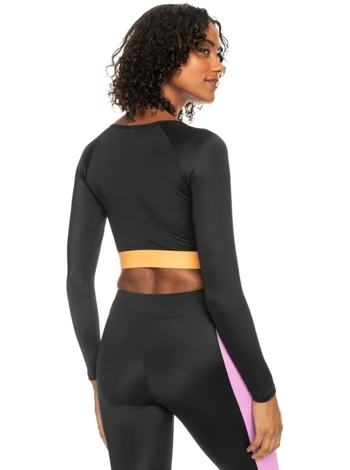 Roxy Rashguards Roxy Fitness Long Sleeve Cropped Rashguard Anthracite 8211 Women