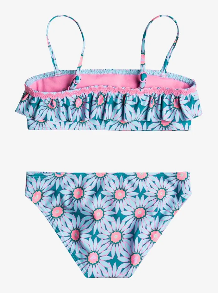 Roxy Swim Girl039s 27 Bold Florals Two Piece Bandeau Bikini Set Crystal Teal Sol Flower 8211 Kids