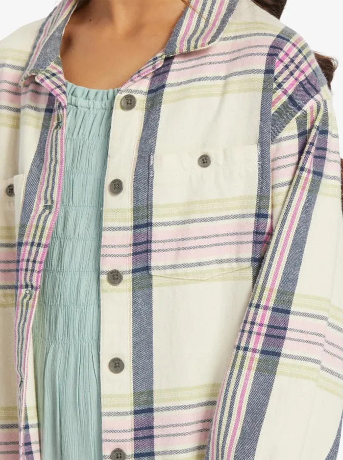 Roxy Tees and Tanks Girl039s 416 Something Beautiful Plaid Oversized Shirt Tapioca Right Plaid 8211 Kids