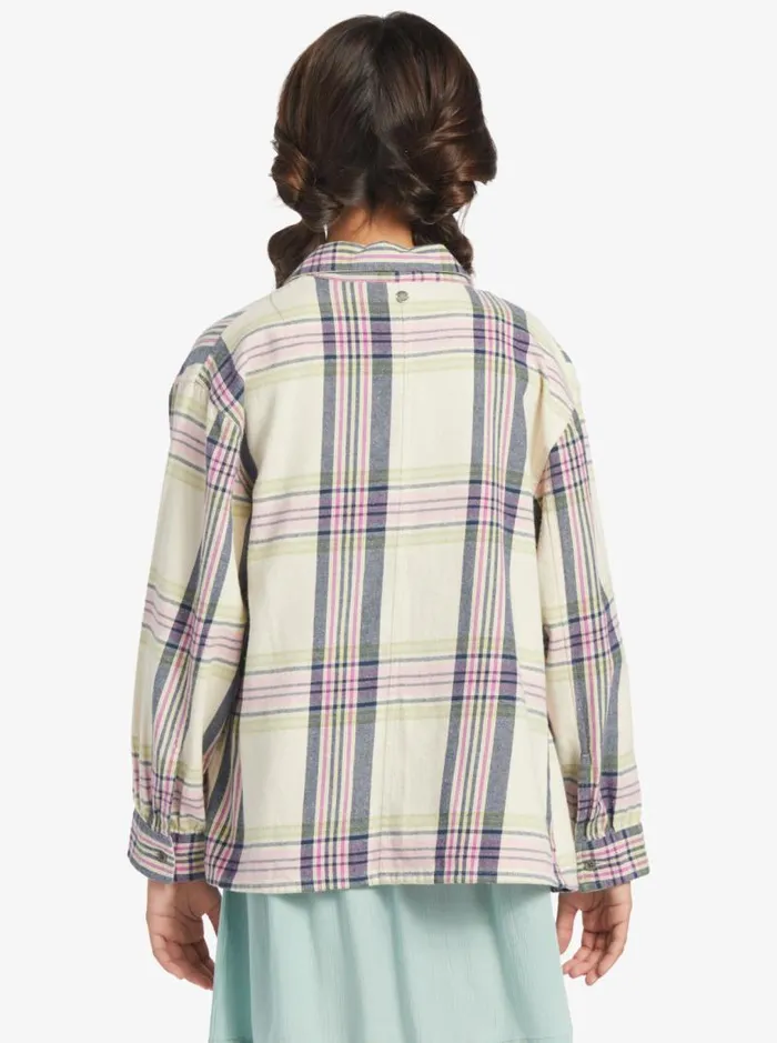 Roxy Tees and Tanks Girl039s 416 Something Beautiful Plaid Oversized Shirt Tapioca Right Plaid 8211 Kids