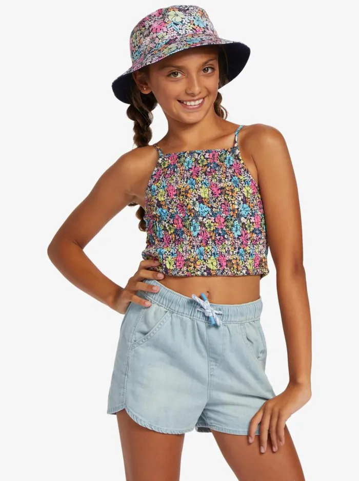 Roxy Tops Girl039s 416 Put It In A Love Song Strappy Crop Top For Girls Mood Indigo Tropical Rays 8211 Kids