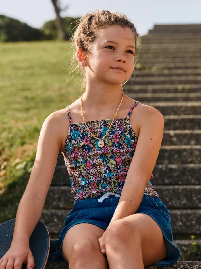 Roxy Tops Girl039s 416 Put It In A Love Song Strappy Crop Top For Girls Mood Indigo Tropical Rays 8211 Kids
