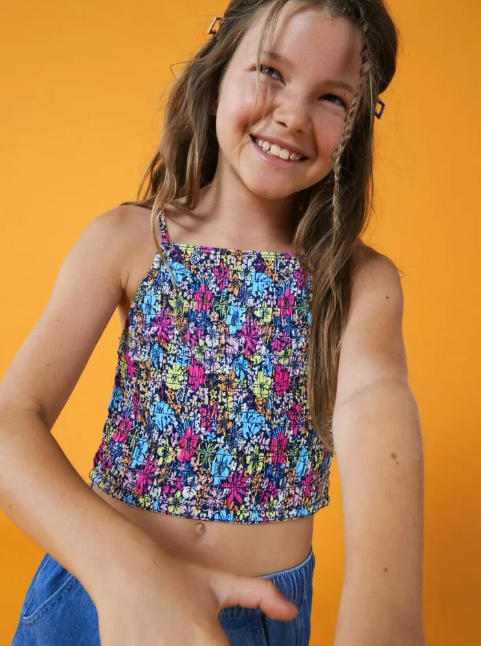 Roxy Tops Girl039s 416 Put It In A Love Song Strappy Crop Top For Girls Mood Indigo Tropical Rays 8211 Kids