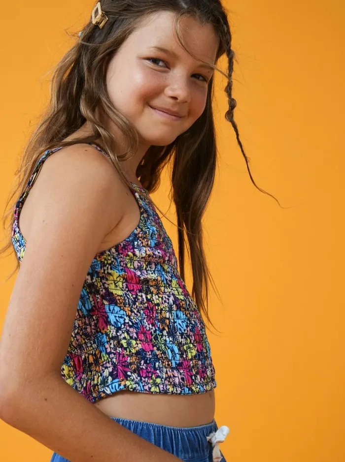 Roxy Tops Girl039s 416 Put It In A Love Song Strappy Crop Top For Girls Mood Indigo Tropical Rays 8211 Kids