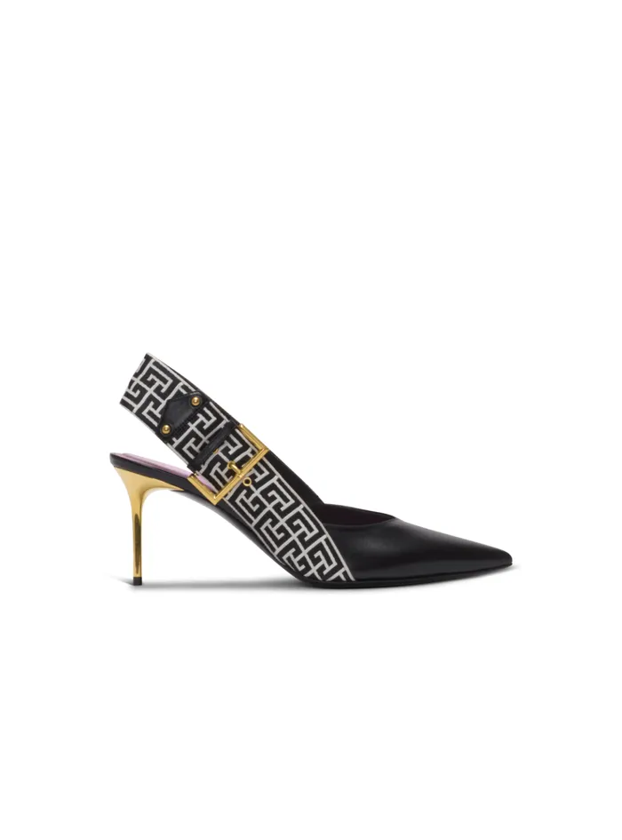 Ruby Slingbacks In Calfskin And Monogrammed Black Women Balmain High Heels and Pumps