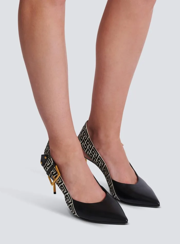 Ruby Slingbacks In Calfskin And Monogrammed Black Women Balmain High Heels and Pumps