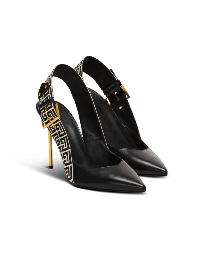 Ruby Slingbacks In Calfskin And Monogrammed Black Women Balmain High Heels and Pumps