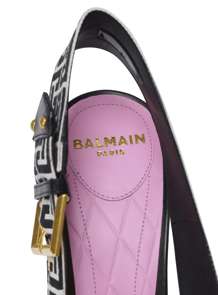 Ruby Slingbacks In Calfskin And Monogrammed Black Women Balmain High Heels and Pumps