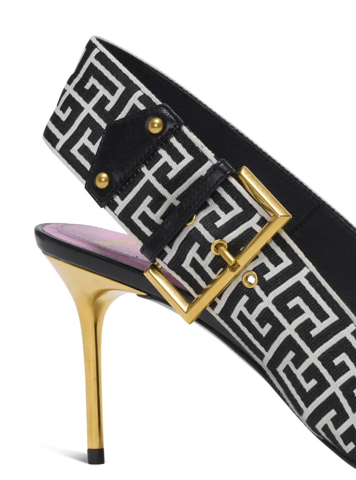 Ruby Slingbacks In Calfskin And Monogrammed Black Women Balmain High Heels and Pumps