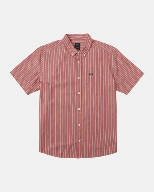 Rvca Boy039s Daybreak Stripe Short Sleeve Shirt Scarlett Boys Shirts and Flannels