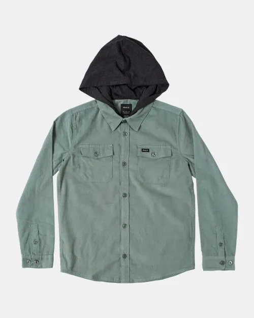 Rvca Boy039s Husker Hooded Long Sleeve Flannel ShirtWeight Jade Boys Shirts and Flannels