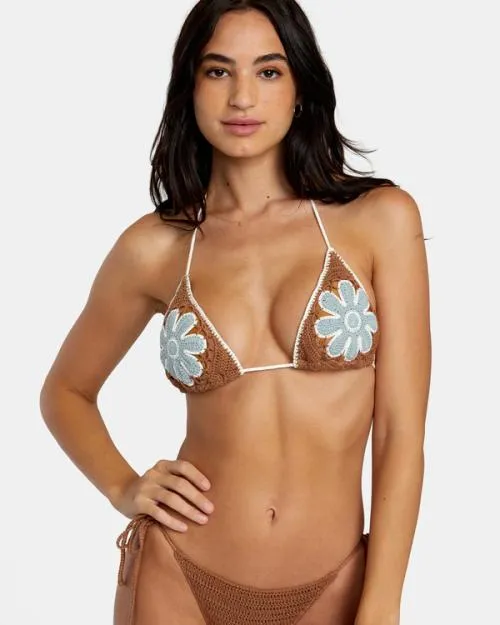 Rvca Cotton Crochet Halter Triangle Bikini Top Sienna Women Bikini Tops