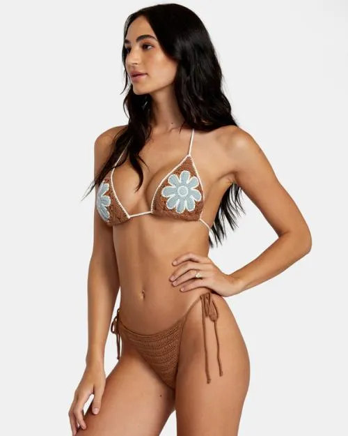 Rvca Cotton Crochet Halter Triangle Bikini Top Sienna Women Bikini Tops