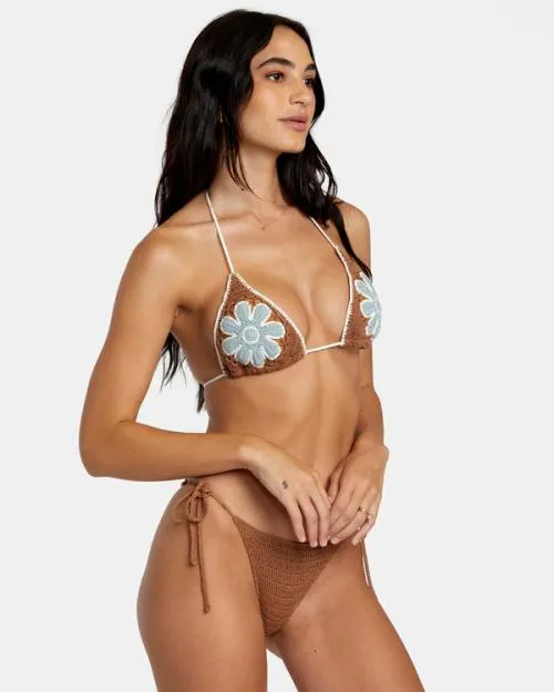 Rvca Cotton Crochet Halter Triangle Bikini Top Sienna Women Bikini Tops