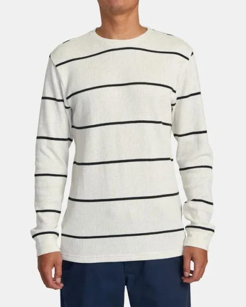 Rvca Day Shift Thermal Stripe Long Sleeve Oatmeal Men Tees and Tanks