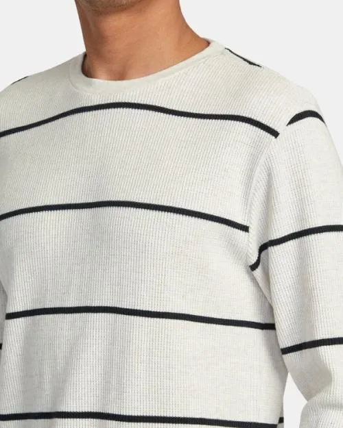 Rvca Day Shift Thermal Stripe Long Sleeve Oatmeal Men Tees and Tanks