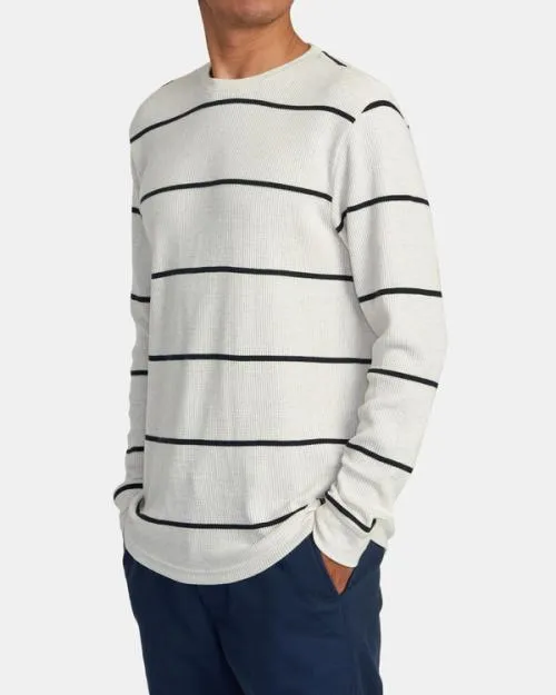 Rvca Day Shift Thermal Stripe Long Sleeve Oatmeal Men Tees and Tanks