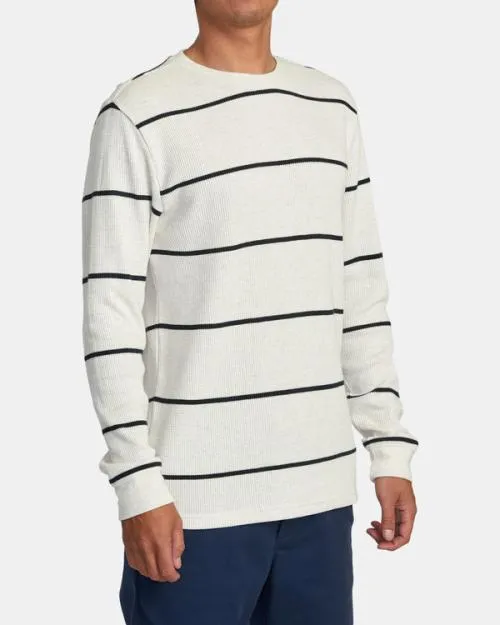 Rvca Day Shift Thermal Stripe Long Sleeve Oatmeal Men Tees and Tanks