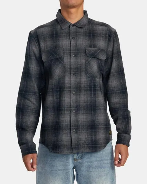Rvca Dayshift Flannel Long Sleeve Shirt Rvca Black Men Shirts and Flannels