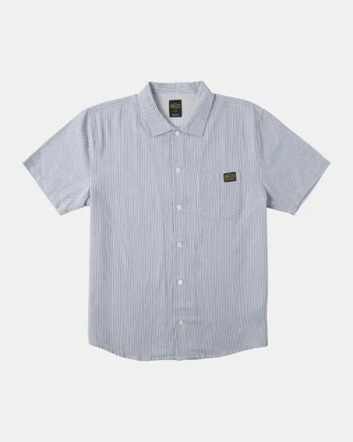 Rvca Dayshift Stripe II Short Sleeve Shirt Deja Blue Men Shirts and Flannels