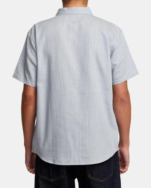 Rvca Dayshift Stripe II Short Sleeve Shirt Deja Blue Men Shirts and Flannels