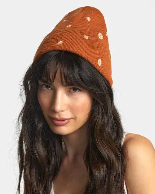 Rvca Embroidered Essential Beanie Caramel Women Hats