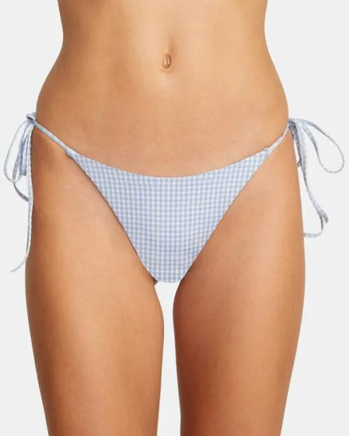 Rvca Gingham Reversible Tie French Bikini Bottoms Ash Blue Women Bikini Bottoms