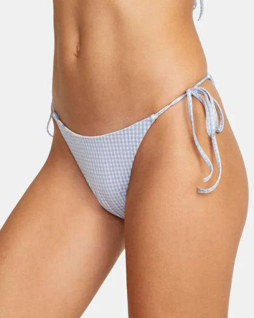 Rvca Gingham Reversible Tie French Bikini Bottoms Ash Blue Women Bikini Bottoms