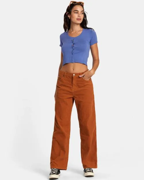 Rvca Heritage Corduroy Wide Leg Pants Caramel Women Pants