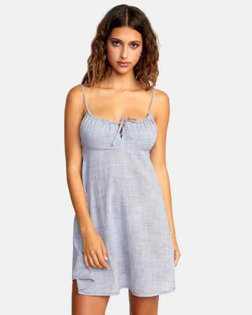 Rvca Houndstooth Overtime Mini Sun Dress Blue Grey Women Dresses and Rompers