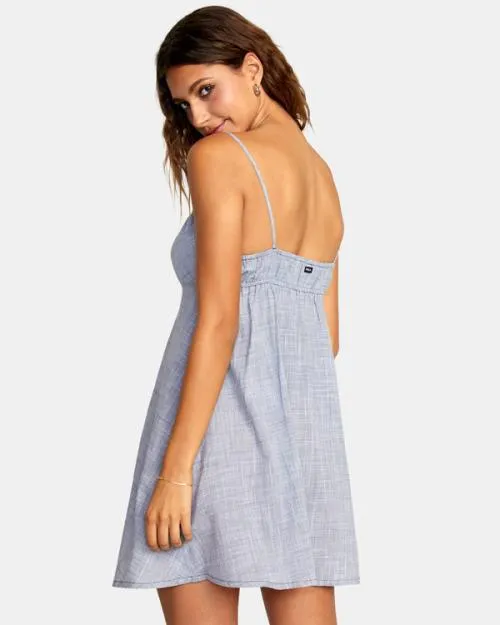 Rvca Houndstooth Overtime Mini Sun Dress Blue Grey Women Dresses and Rompers
