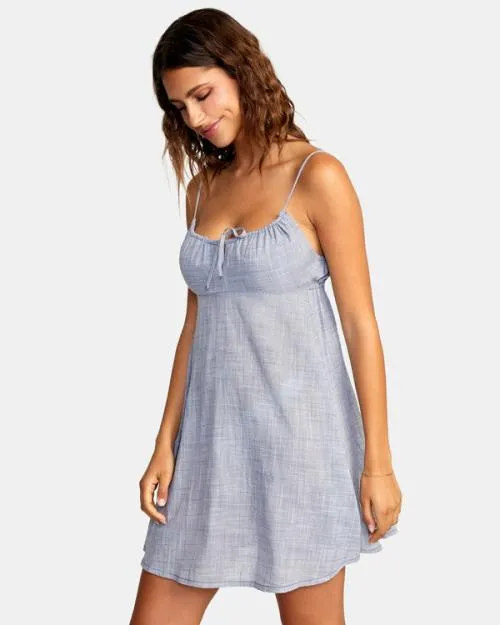 Rvca Houndstooth Overtime Mini Sun Dress Blue Grey Women Dresses and Rompers